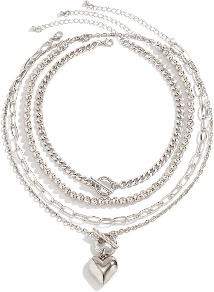 KunJoe 4pcs Layered Gold Necklaces Stack for Women,Chunky Gold Necklace Herringbone Paperclip Cha... | Amazon (US)