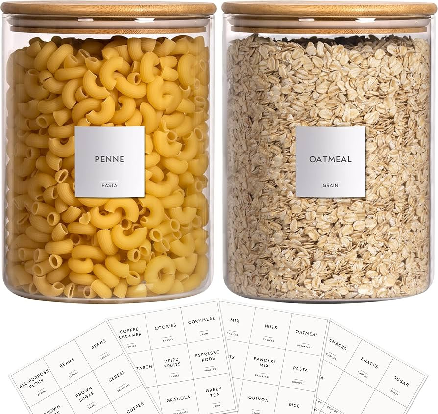 Laramaid 101oz 2Pack Glass Jar Canisters with Minimalist Labels, Round Pantry Jars with Bamboo Li... | Amazon (US)