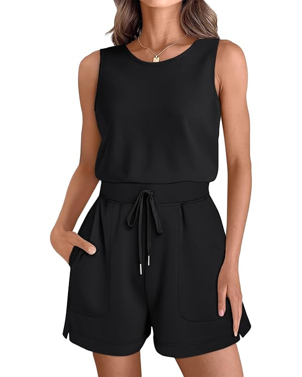 AUTOMET Womens Rompers Summer Casual Outfits 2024 Sleeveless Shorts Jumpsuits Clothing With Pocke... | Amazon (US)