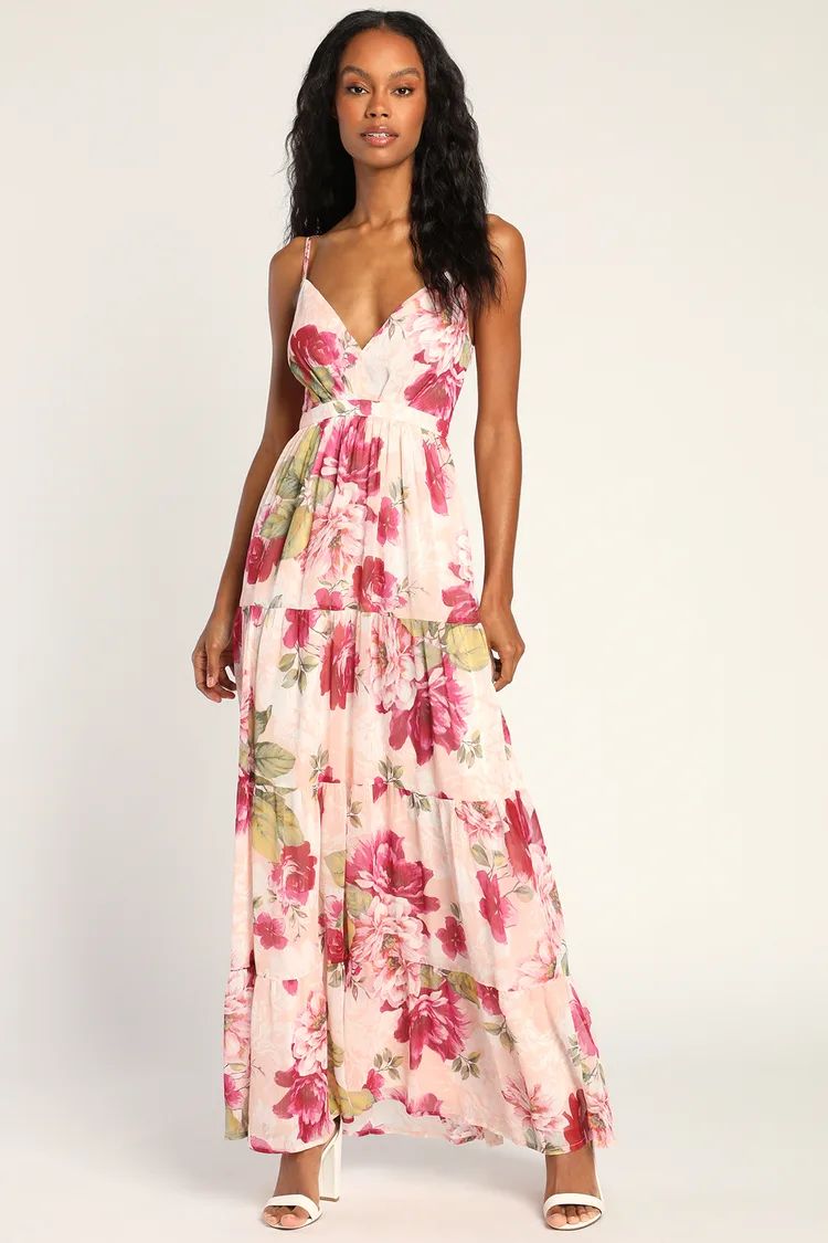 Gorgeous Blooms Blush Pink Floral Print Tiered Maxi Dress | Lulus (US)