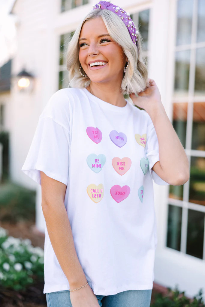 Candy Hearts White Graphic Tee | The Mint Julep Boutique
