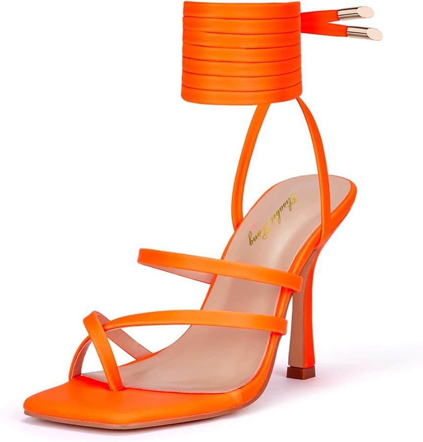 GENSHUO Women's heeled Sandals Stiletto Strappy Heels Sexy Open Square Toe Lace up Stilettos Part... | Amazon (US)