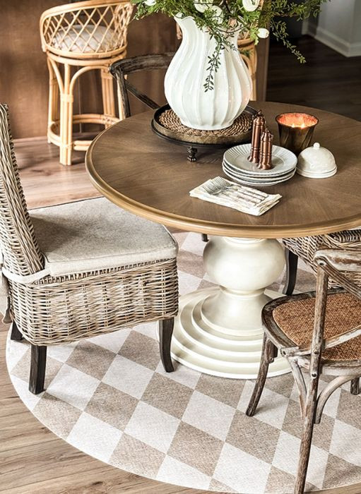 Beige Diamond Pattern Vinyl Rug Mat | Antique Farm House