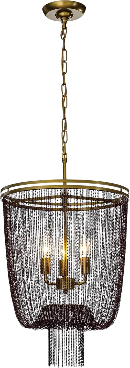 3-Light 15.7" Modern Chainmail Chandeliera Farmhouse Antique Brass Metal Chain Tassel Chandelier ... | Amazon (US)