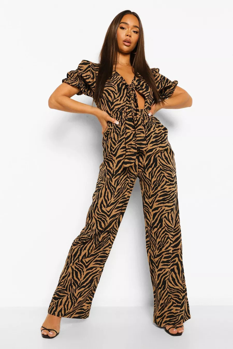 Zebra Front Knotting Jumpsuit | Boohoo.com (US & CA)