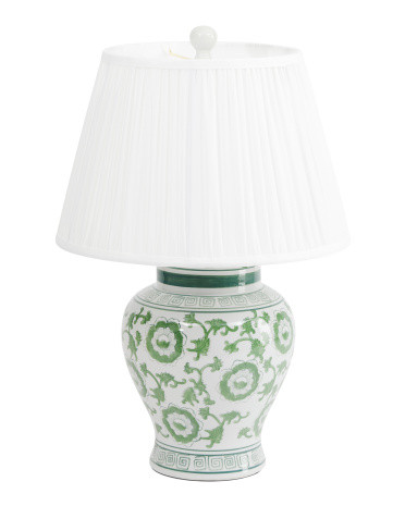 15.5x23 Chinoiserie Ceramic Pleated Linen Shade Table Lamp | TJ Maxx