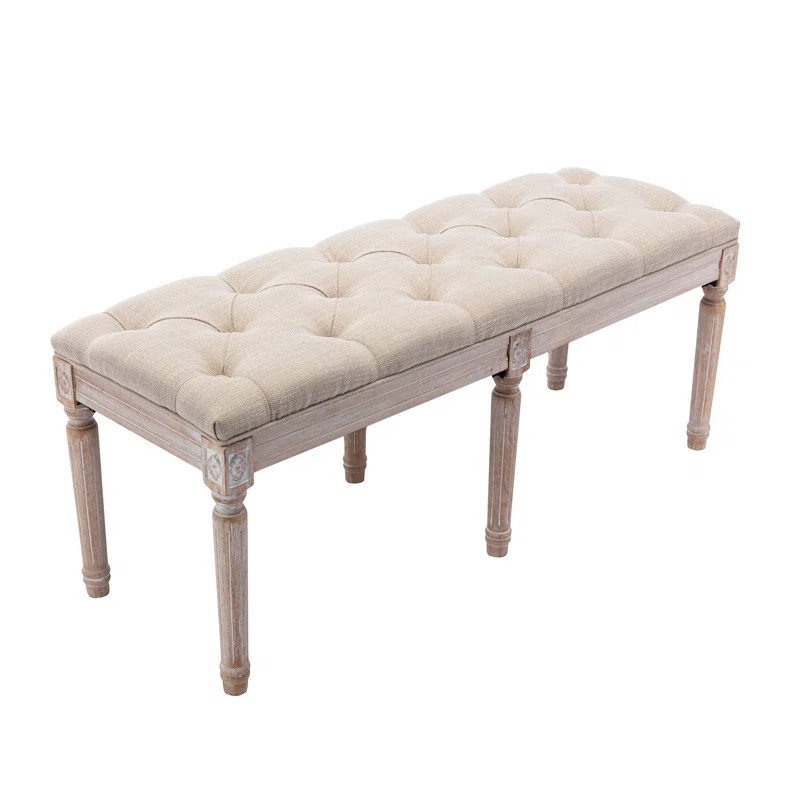 French Country Style Vintage Bench With Padded Seat, 45 Wide & 18.5 Height Upholstered Dining Ben... | Wayfair North America