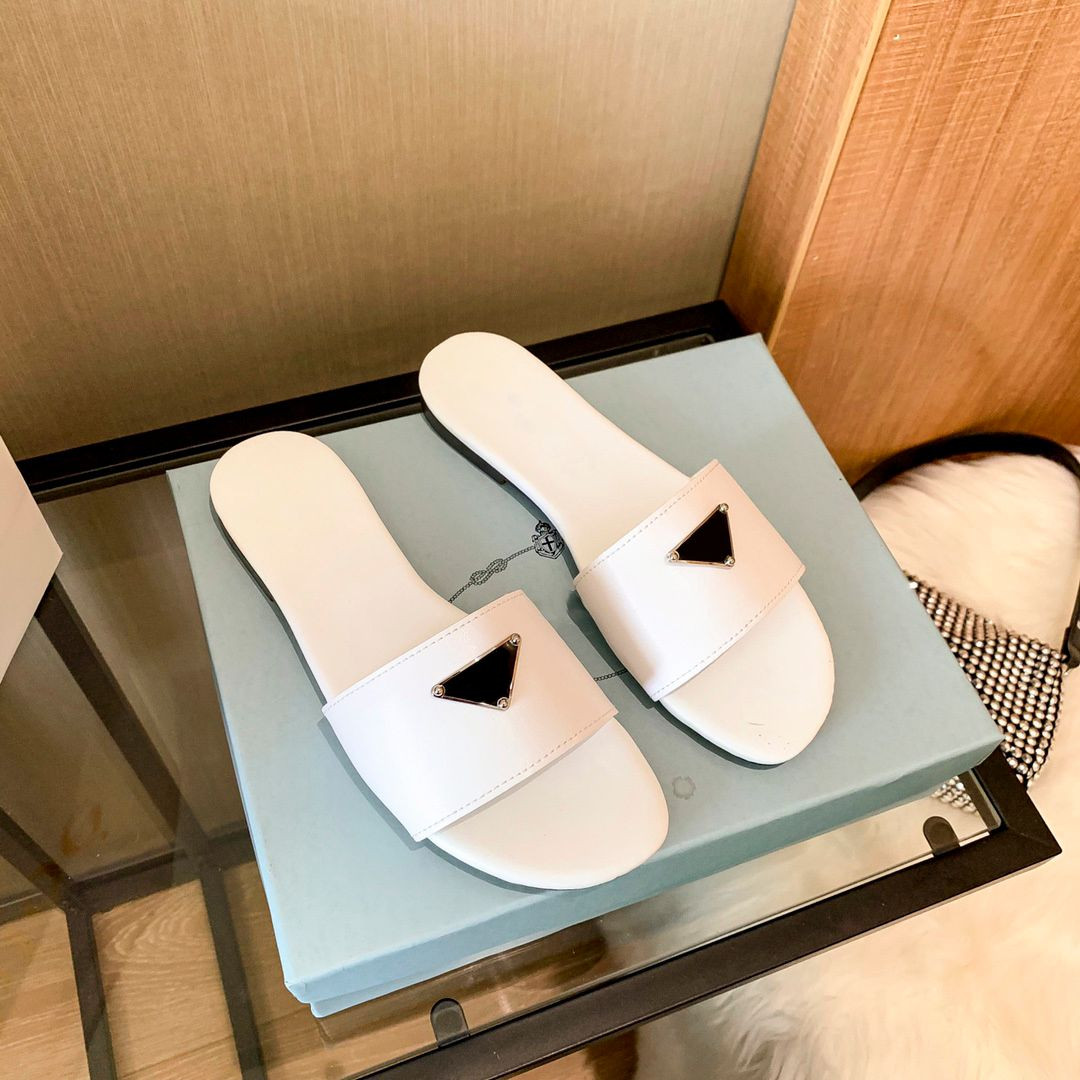 Women Designers slipper Sandals Flat Slides Flip Flops Summer genuine Triangle leather Outdoor Lo... | DHGate