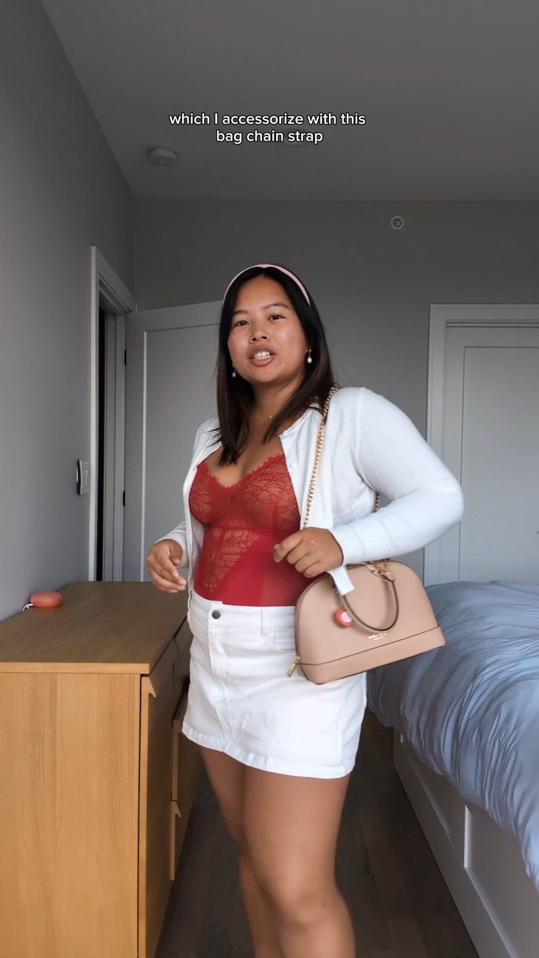 Red outfit to hang with the girls -Amazon Size M cardigan over Pinsy size XL bodysuit with Amazon size XL skort with Crocs sandals. Bag is Coach but it's no longer sold so I found something similar. I love that the Amazon bag chain let's me change the look.Midsize outfit, red, pink, skorts, girls night out, brunch outfit

#LTKMidsize #LTKPetite