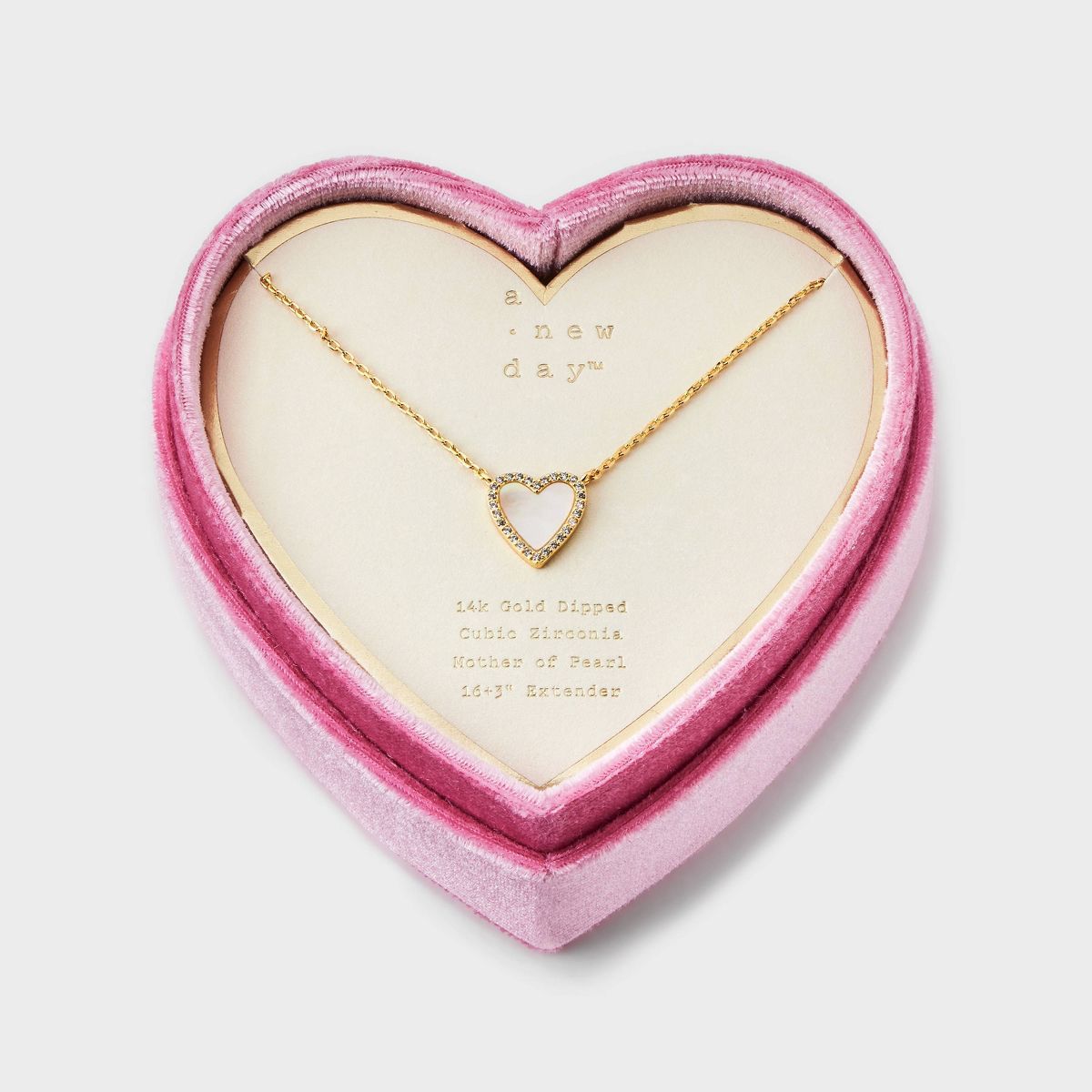 14K Gold Dipped Mother of Pearl Cubic Zirconia Heart Pendant Necklace - A New Day™ Ivory | Target