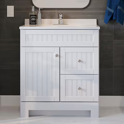Style Selections Ellenbee 30-in White Single Sink Bathroom Vanity with White Cultured Marble Top | Lowe's
