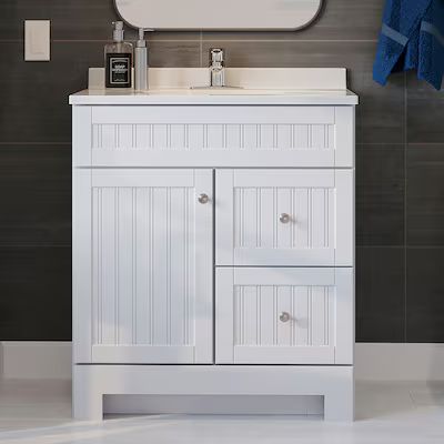 Style Selections Ellenbee 30-in White Single Sink Bathroom Vanity with White Cultured Marble Top | Lowe's