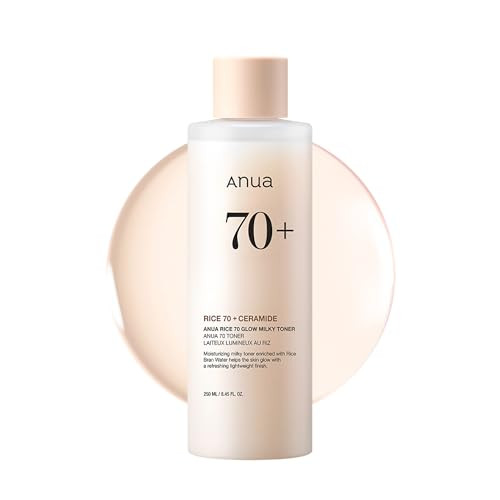 Anua Rice 70 Glow Milky Toner, Glass & Dewy Skin, Hydrating & Barrier Care, Rice Water, Niacinamide, Ceramides, All Skin Types, Fragrance-Free, Non Comedogenic, Korean Skincare, 8.45 fl.oz. | Amazon (US)