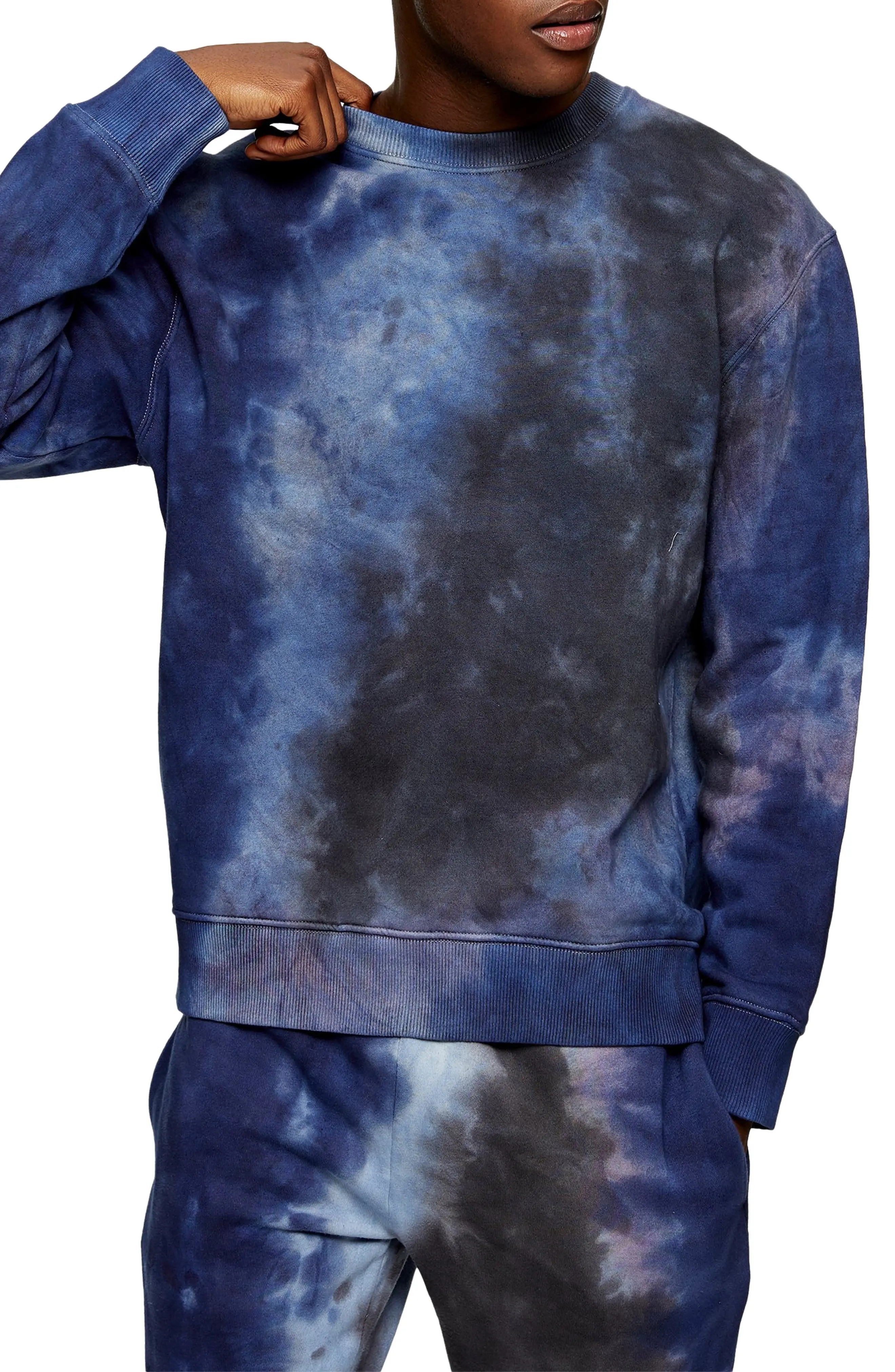 Men's Topman Tie Dye Crewneck Sweatshirt, Size Small - Black | Nordstrom
