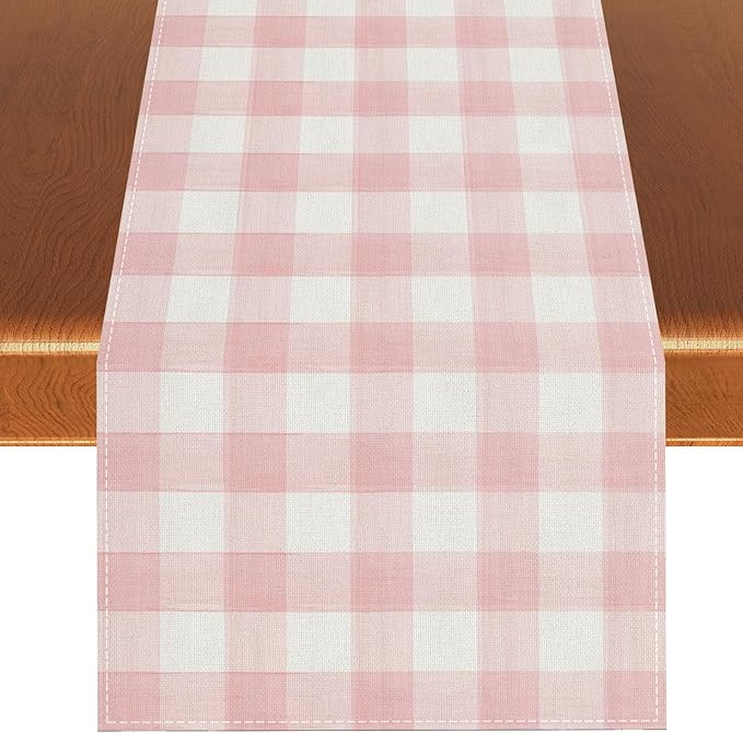 Rvsticty Linen Watercolor Pink White Buffalo Check Plaid Table Runner Gingham Tablecloth Farmhous... | Amazon (US)