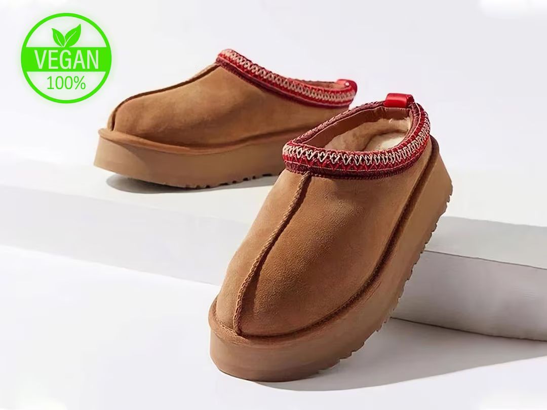 Inspired Vegan Boots Brown Designer Tazz Slippers Warm Platform Fur Fluffy Snow Ankle Boots Insta... | Etsy (US)