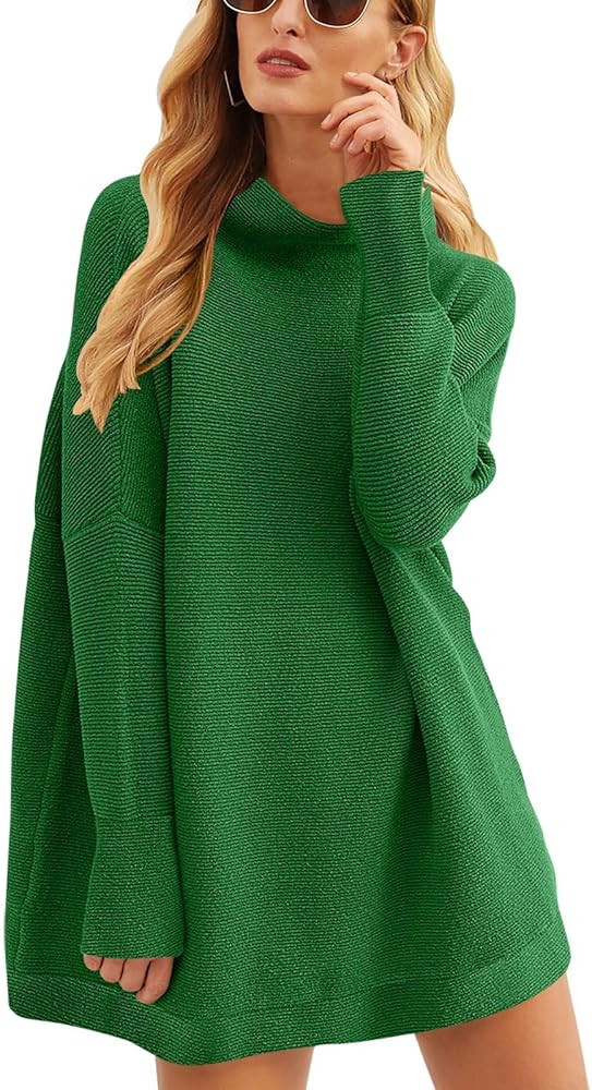 Calbetty Womens Turtleneck Batwing Sleeve Chunky Knit Pullover Sweater Tops Casual Oversized Tunic S | Amazon (US)