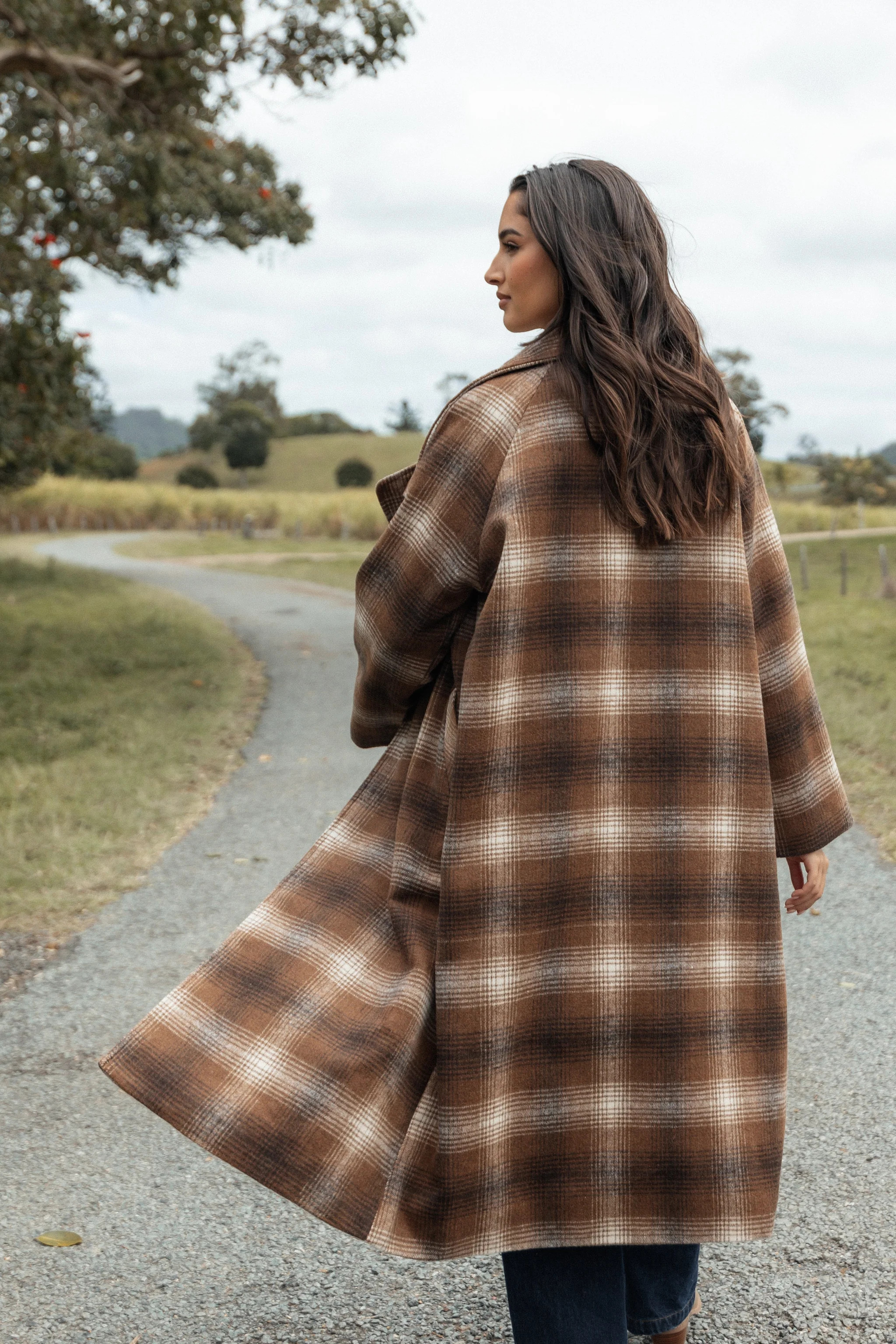 Maya Long Coat - Brown Check | Petal & Pup (US)