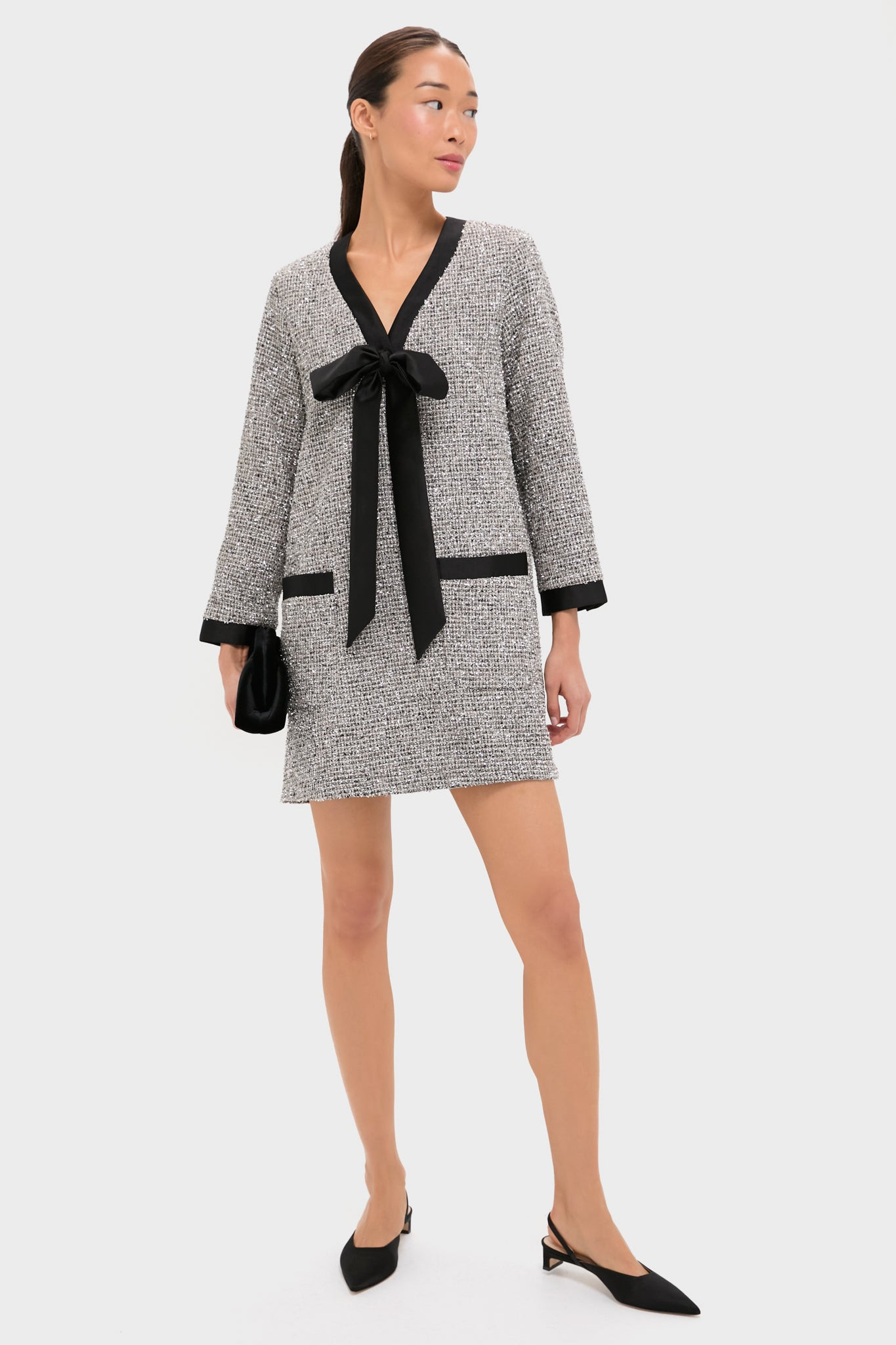 Silver Coco Tweed Bow Dress | Tuckernuck (US)