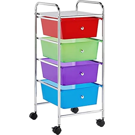 Mind Reader Rolling Storage Cart and Organizer with 4 Plastic Drawers | Amazon (US)