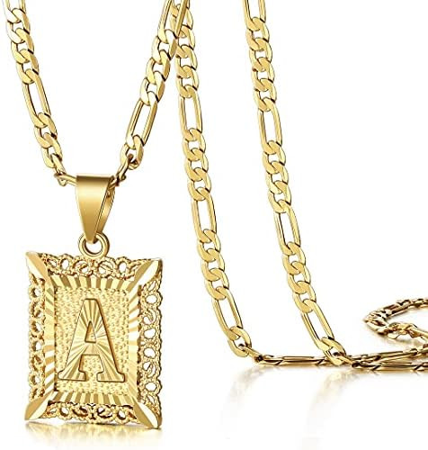 KissYan Initial Letter Pendant Necklace for Men Women, 14K Gold Plated Square Capital Monogram Ne... | Amazon (US)