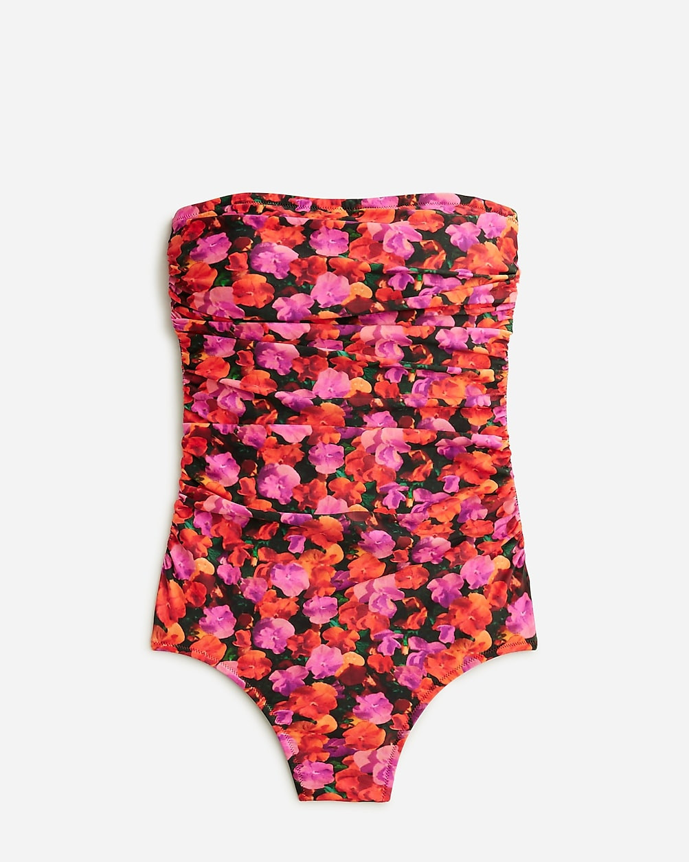 Ruched bandeau one-piece swimsuit in pansy floral | J. Crew US