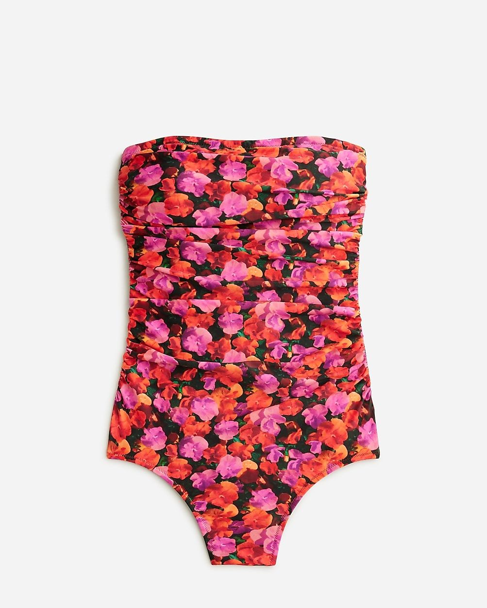 Ruched bandeau one-piece swimsuit in pansy floral | J.Crew US