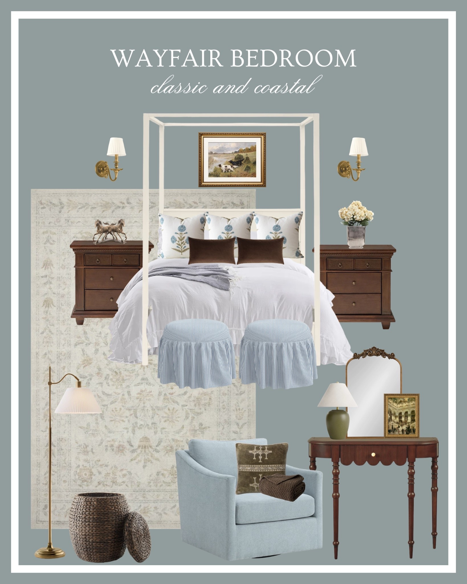 Wayfair bedroom inspiration 🤎🦪 Classic and coastal bedroom inspo! Neutral home, coastal home, affordable home, blue and white, old money home, coastal grandmother home, Nancy meyers bedroom, Nancy meyers home decor 

#LTKSaleAlert #LTKHome