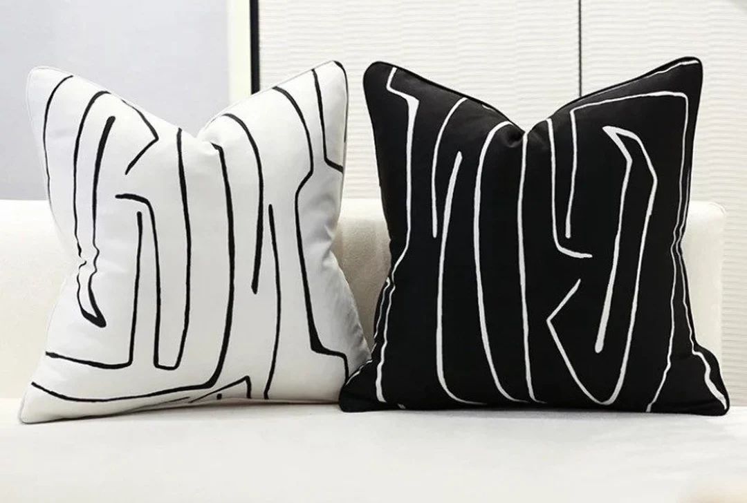Large Abstract Black and White Pillowcase With Piping Size - Etsy | Etsy (US)