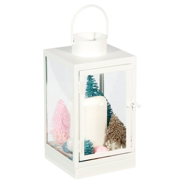 Holiday Time 10 Inch Pop of Color White Metal Decorative Lantern with LED Candle | Walmart (US)