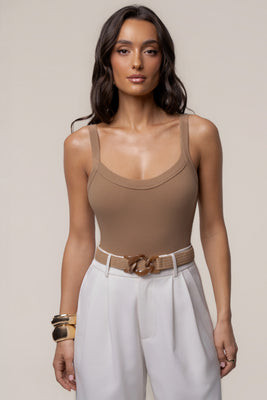 Camel Akito Ribbed Bodysuit | JLUXLABEL US