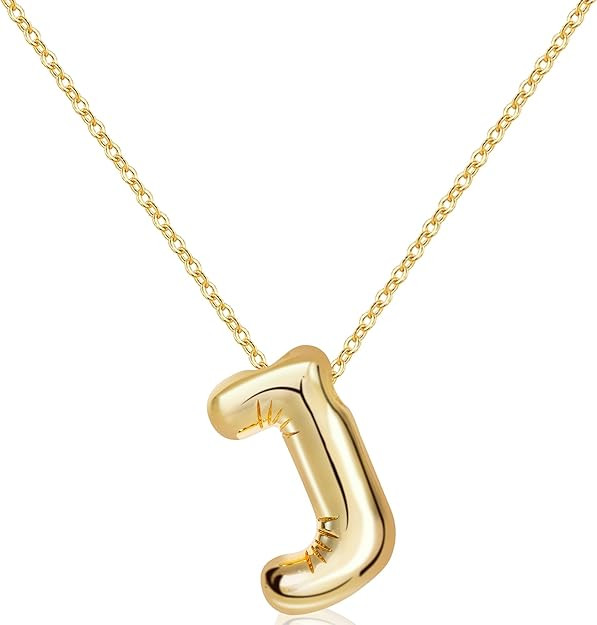 Rhinelife Letter Necklace Bubble Initial Pendant Necklaces for Women Cute Alphabet 14K Gold Plate... | Amazon (US)