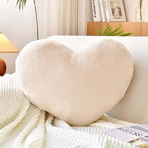 Soft Heart Shaped Pillows, Cute Beige Heart Decorative Pillow, 12.9"x9.8" Heart Plush Cushion, Fa... | Amazon (US)