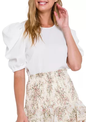 ENGLISH FACTORY Pleated Puff Sleeve Top | Belk