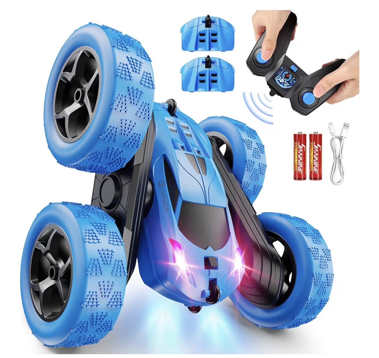 Remote Control Car, RC Cars Toys for Kids Ages 6-12, 4WD Stunt Car with LED Lights & 360° Flips, 2.4GHz, Upgraded USB-C Modular Batteries, 8-10 Year Old Boys Birthday Gift 1-Blue

#LTKKids