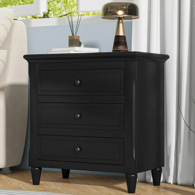 Black Nightstand for Bedroom, Atumon Nightstand with 3 Drawers, Wood Bedside Table, Modern Nights... | Walmart (US)