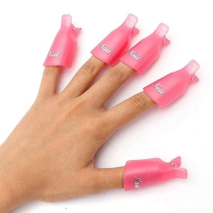 HiMo 10PC Plastic Acrylic Nail Art Soak Off Cap Clip UV Gel Polish Remover Wrap Tool (Pink) | Amazon (US)