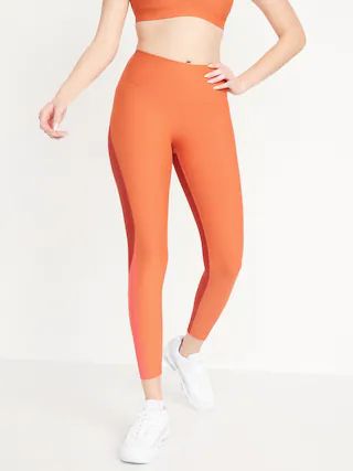 High-Waisted PowerSoft Color-Block 7/8-Length Compression Leggings for Women | Old Navy (US)