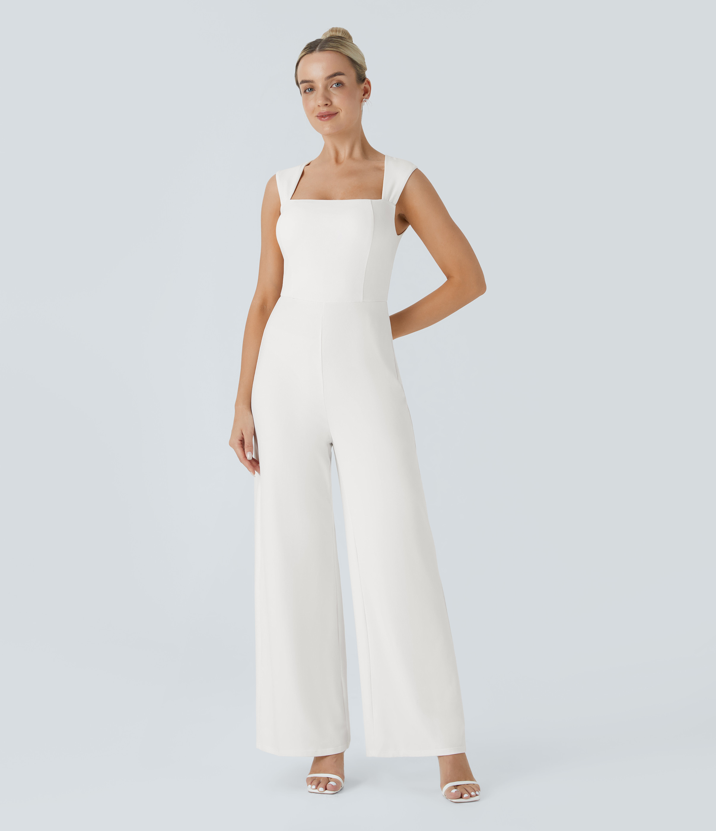 Halara Square Neck Sleeveless Jumpsuit  - White - XS(regular) | HALARA