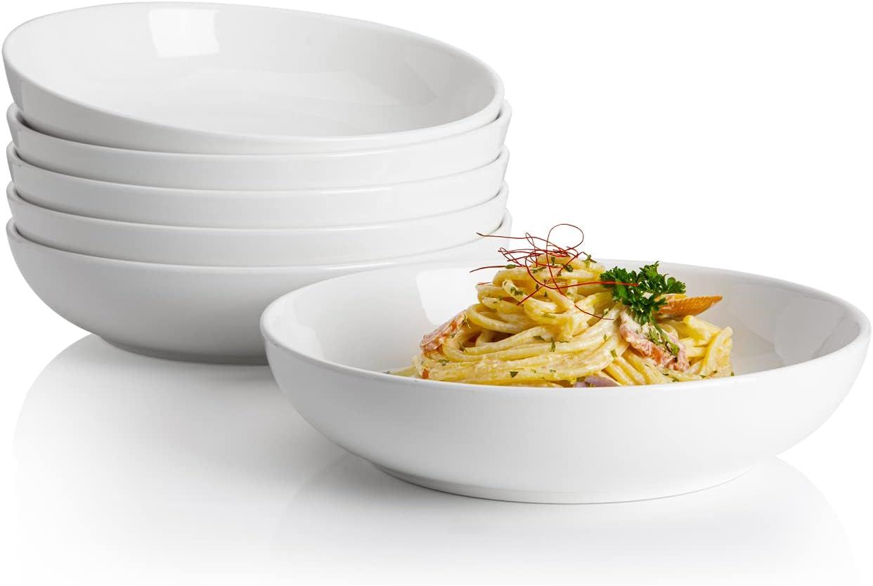 Sweese Large Salad Serving Bowls, 30 Ounce Porcelain White Pasta Plates Set of 6, 8.4 Inch Pasta ... | Amazon (US)