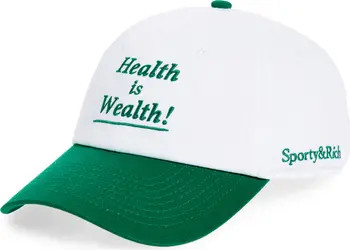 Sporty & Rich Health Is Wealth Embroidered Cotton Twill Baseball Cap | Nordstrom | Nordstrom