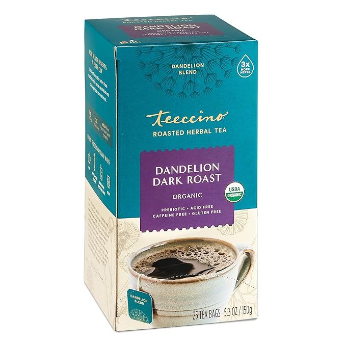 Teeccino Dandelion Tea – Dark Roast – Rich & Roasted Herbal Tea That’s Caffeine Free & Preb... | Amazon (US)