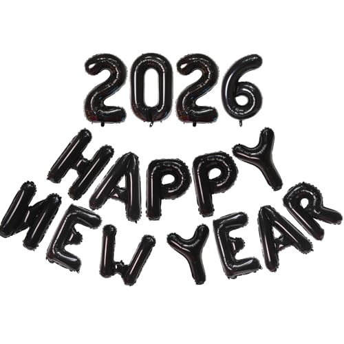 Black Happy New Year 2026 Balloons, 16 Inch 2026 Foil Number Balloons, 2026 NYE Decorations for 2026 New Years Eve Décor | Amazon (US)