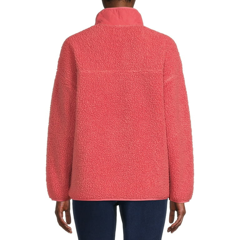 Time and Tru Women's and Plus Quarter Snap Faux Sherpa Jacket - Walmart.com | Walmart (US)