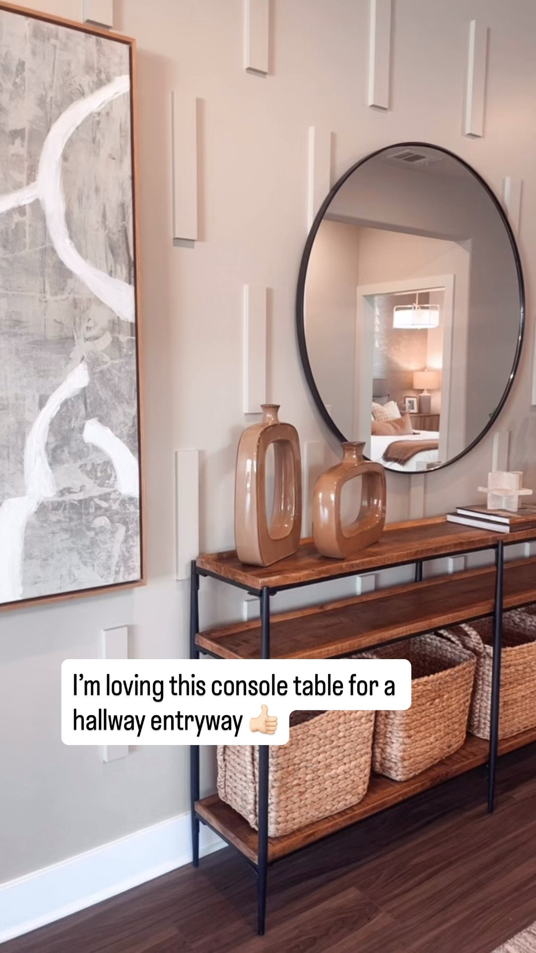 Entryway hallway with long narrow console table. Perfect for shoes storage in baskets below. Love the shelf space! 👏🏻

#LTKActive #LTKmomlife #LTKHome