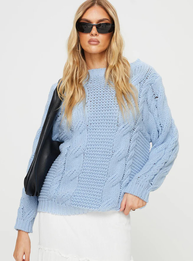 Ellison Cable Knit Sweater Light Blue | Princess Polly US