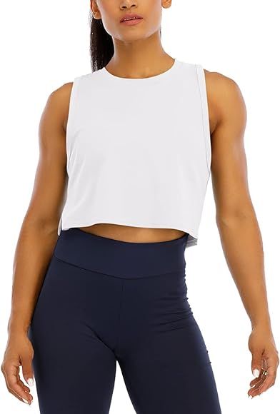 HIOINIEIY Womens Crop Tops Workout Tops Loose Sleeveless Cropped Muscle Open Side Shirts Gym Exercis | Amazon (US)