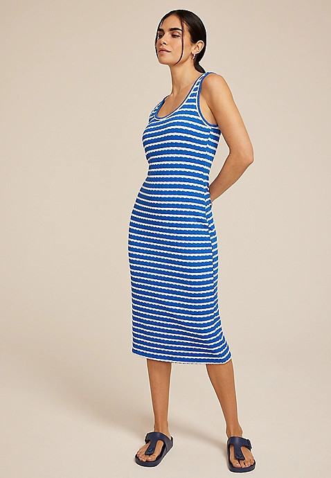 24/7 Bare Striped Textured Midi Dress | Maurices