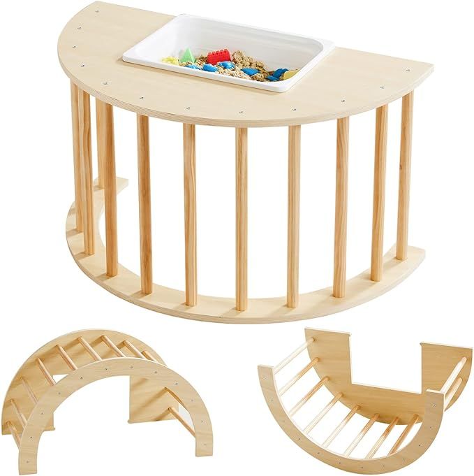 Beright 5 in1 Climbing Arch Sensory Table for Kids, Montessori Climbing Gym, Rocker Board Wooden ... | Amazon (US)