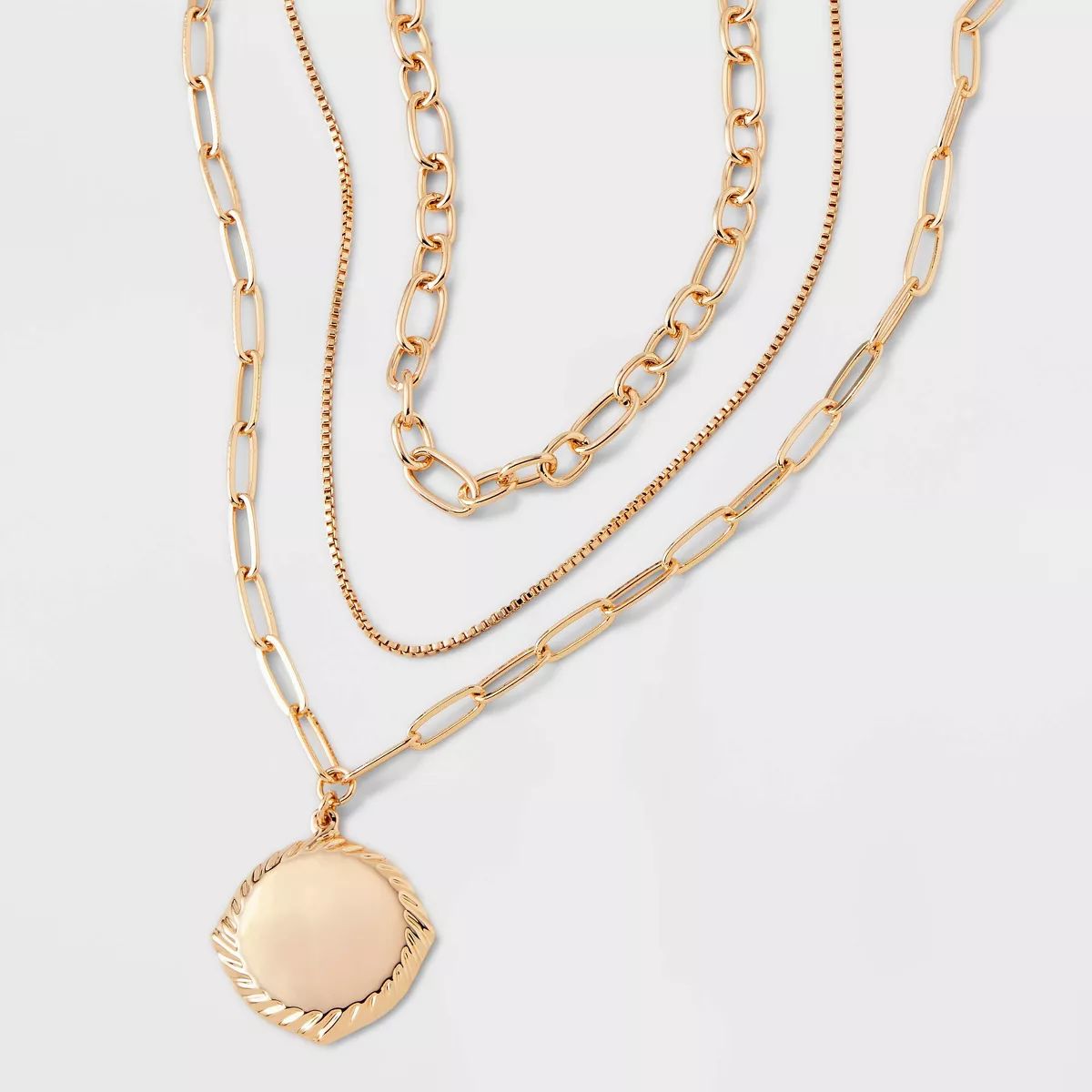 Gold 3 Row With Coin Pendant Necklace - A New Day™ Gold | Target